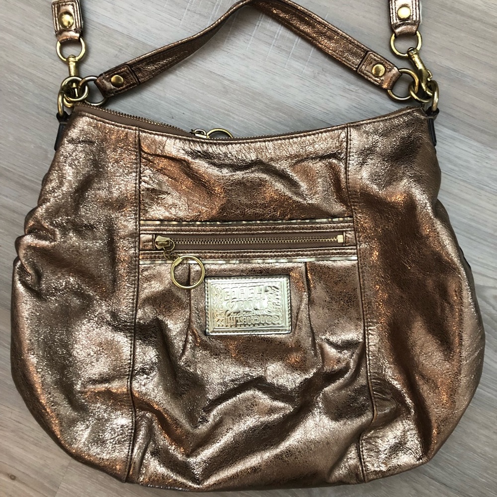 Metallic gold leather coach hobo bag